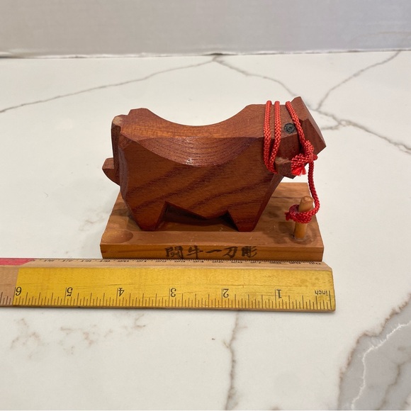 Vintage Traditional Cultural Japanese TOUGYU ITTOUBORI Bull Sumo Wood Figure - Picture 11 of 13